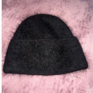 BLACK RABBIT FUR BEANIE HAT